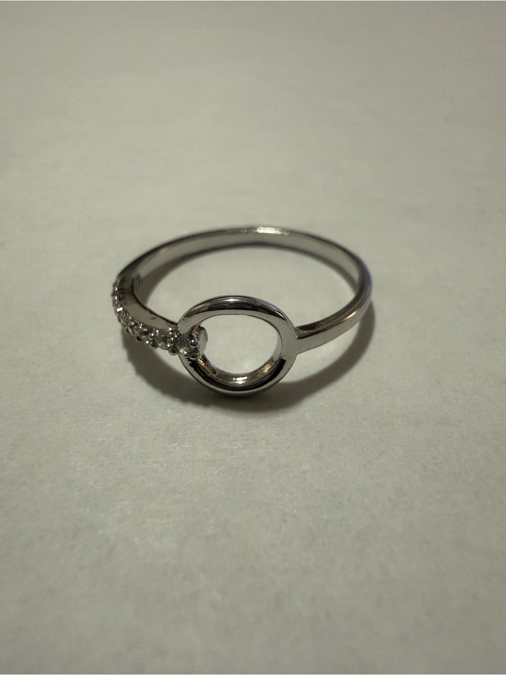 Rhodium Electroplated Open Circle with Pavé Cz Stones Stackable Ring